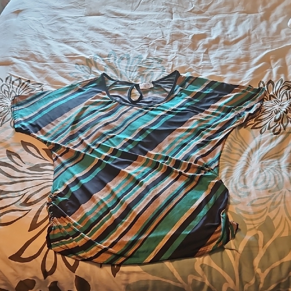 Lavish Green and Blue Striped Blouse